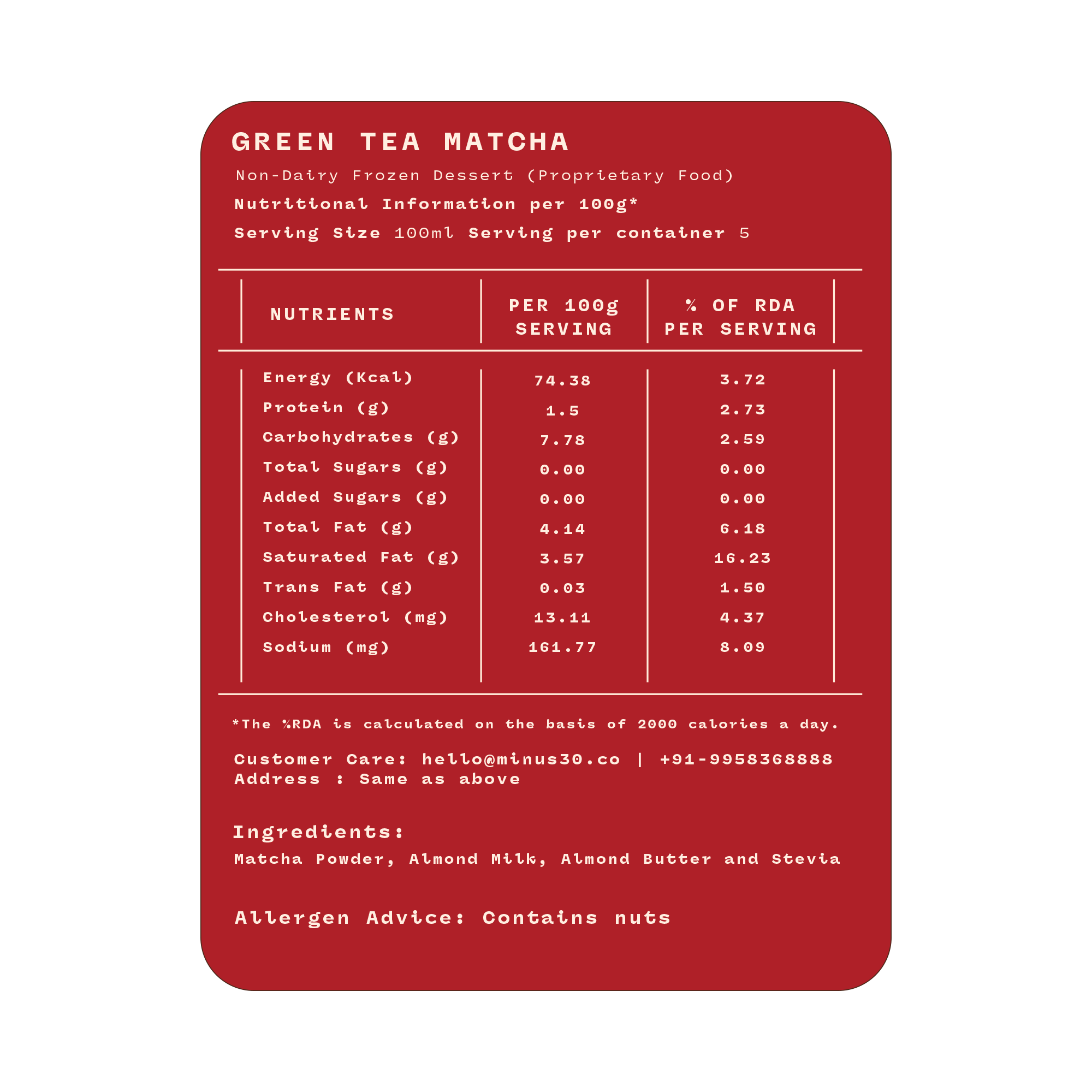 Green Tea Matcha (Vegan & Sugar Free)