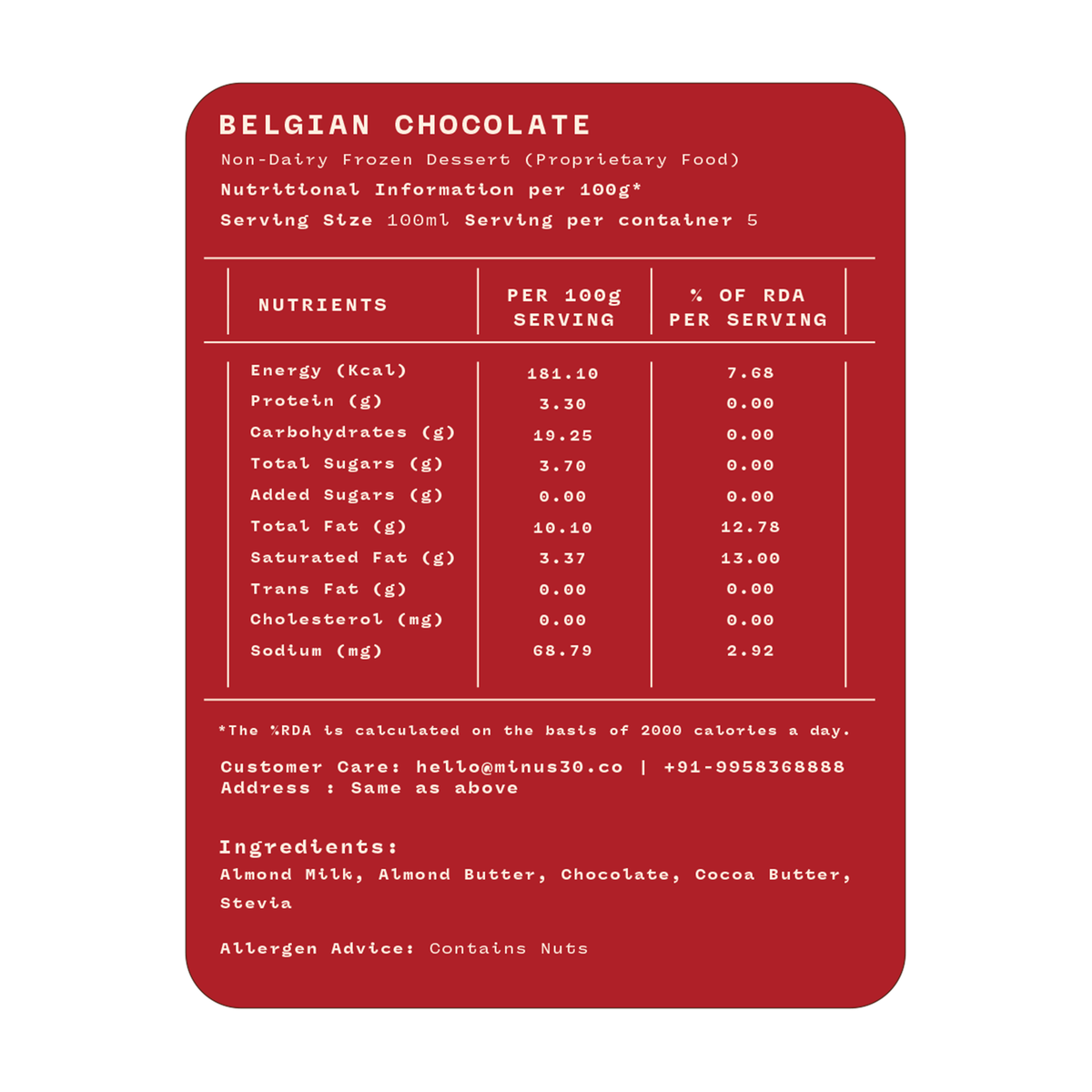 Belgian Chocolate (Vegan & Sugar Free)