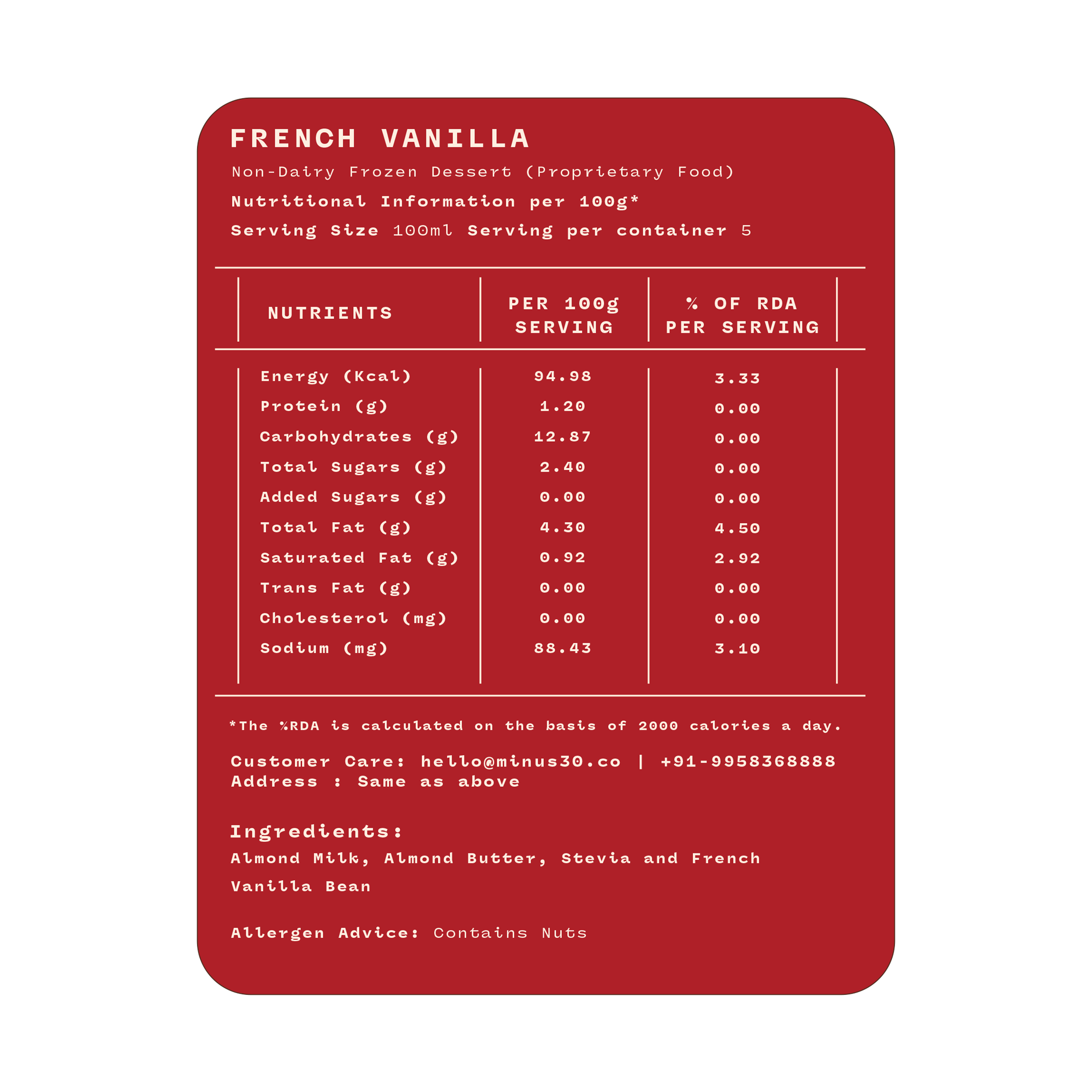 French Vanilla (Vegan & Sugar Free)