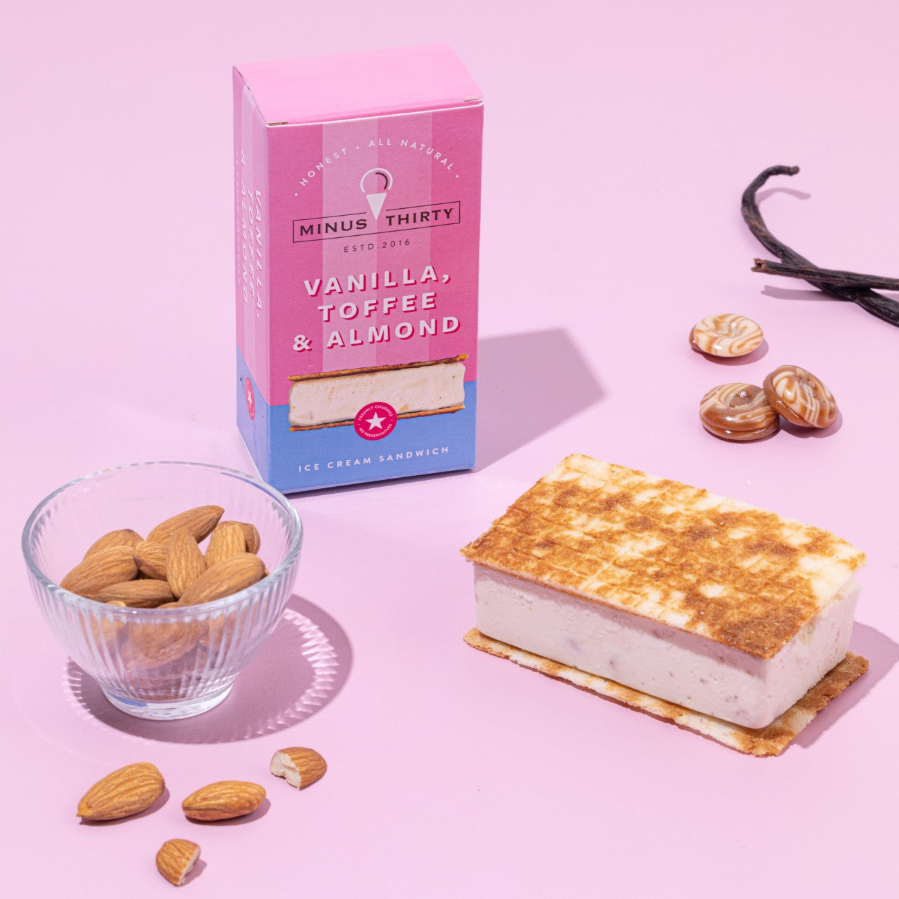 Vanilla, Toffee & Almond Ice Cream Sandwich